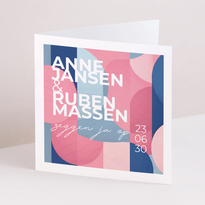 Uitnodigingskaart Huwelijk Dubbele vierkante vouw Roze en blauw foto N° 1