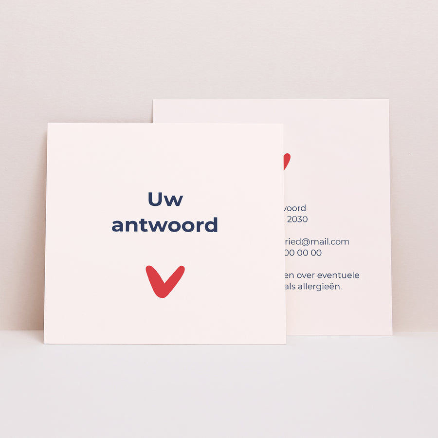 RSVP kaart Huwelijk Vierkant Que du Love foto