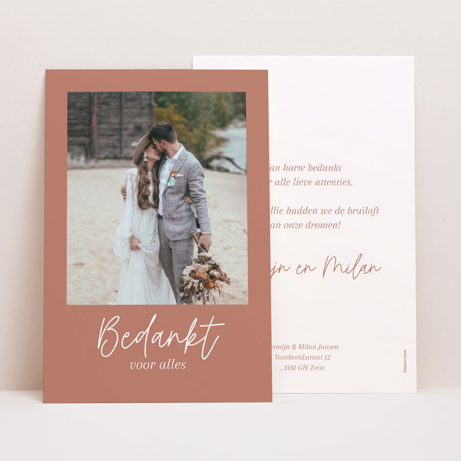 Bedankkaart Huwelijk Portret Baksteenstof foto