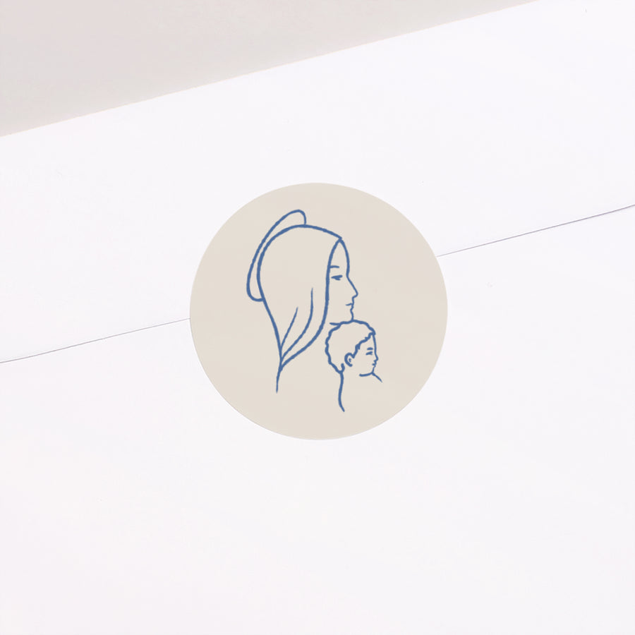 Sticker Doop Cirkel Maagd en kind foto