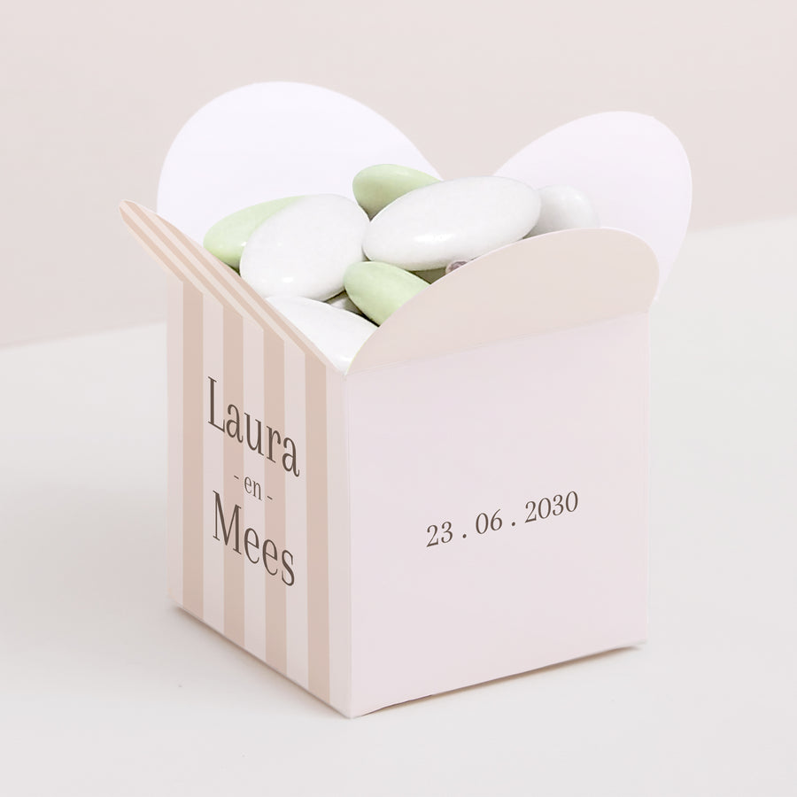 Doosje voor suikerbonen Huwelijk Vlinderklep opening Beige strepen foto
