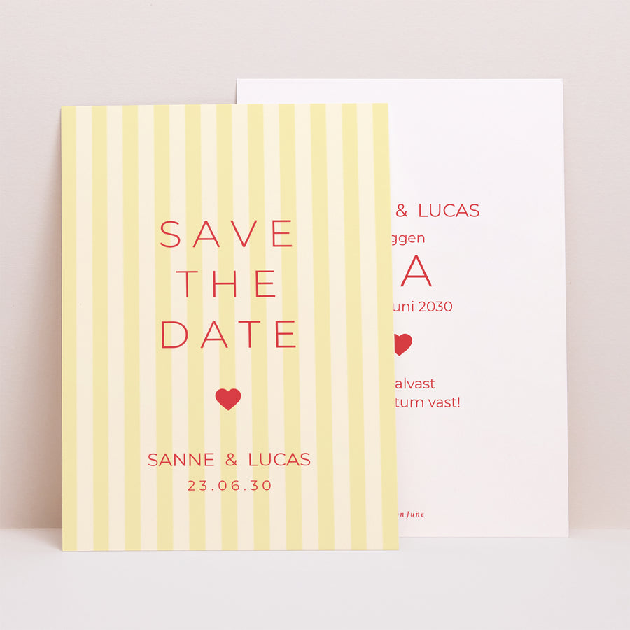 Save the date kaart Huwelijk Portret Gele zonneschijn foto