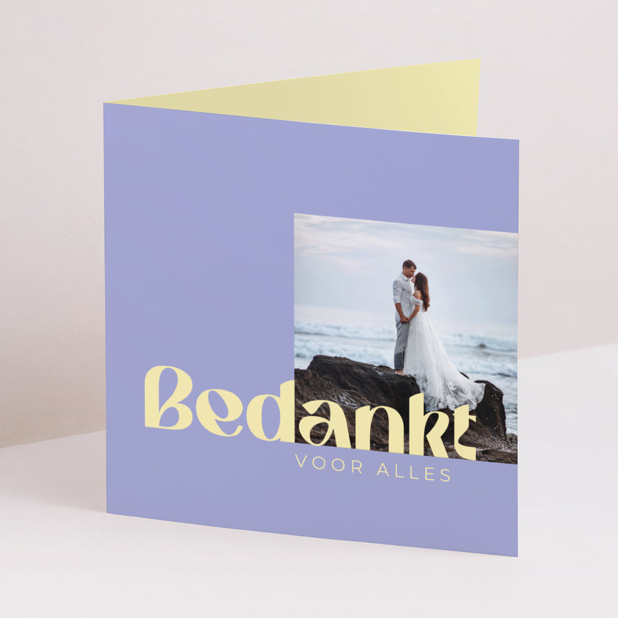 Bedankkaart Huwelijk Dubbele vierkante vouw Gele grafische foto