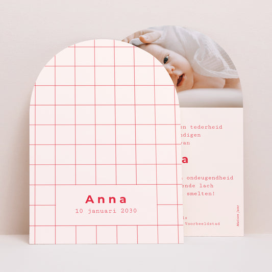 Uitnodigingskaart Geboorte Kleine boog Nieuw Vichy Rood foto