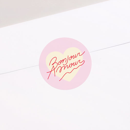 Sticker Huwelijk Cirkel Hallo liefde roze. foto