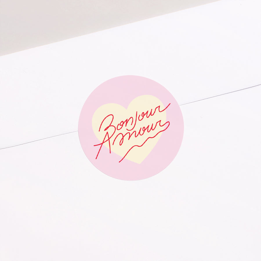 Sticker Huwelijk Cirkel Hallo liefde roze. foto