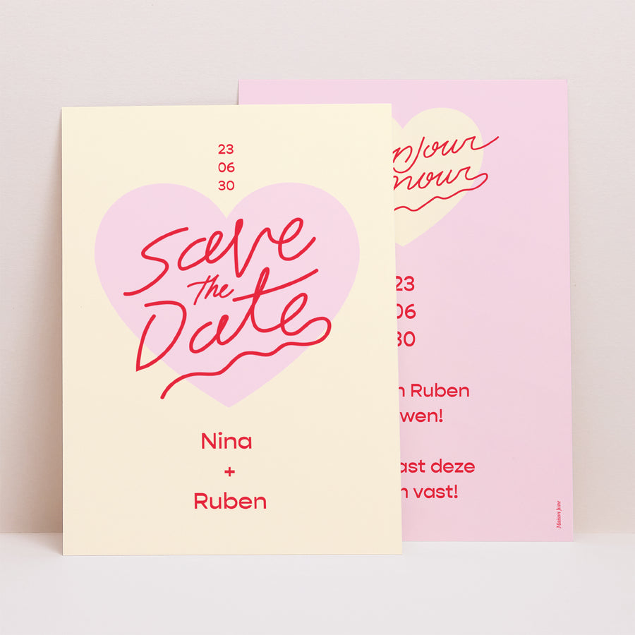 Save the date kaart Huwelijk Portret Goedemorgen liefde vanille foto