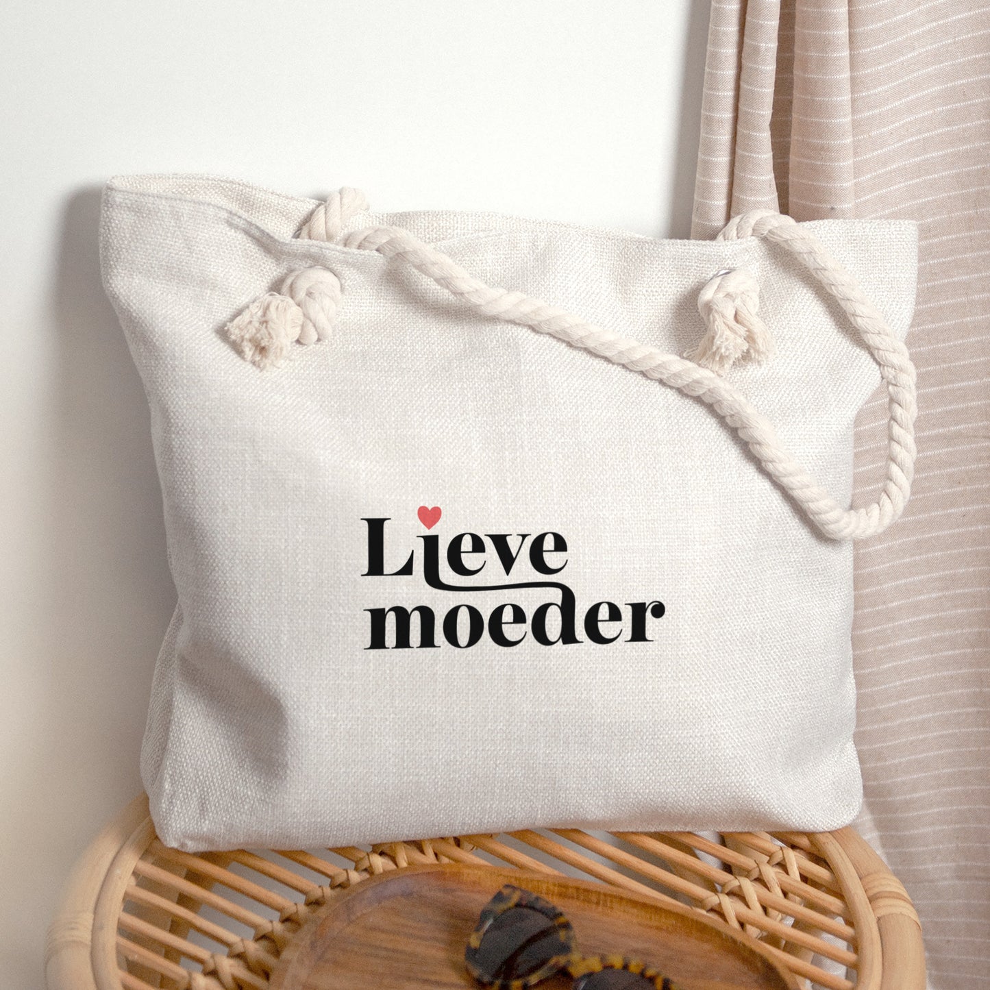 Strandtas Objecten Handvat van touw Lieve moeder. foto N° 1