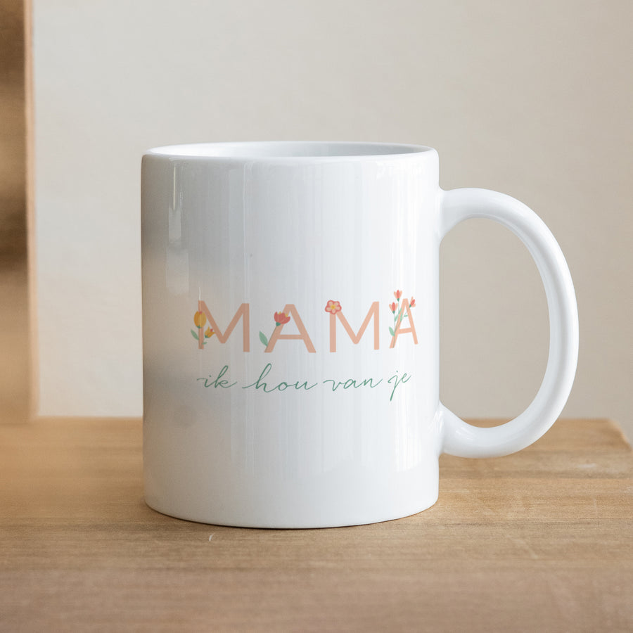 Mok Objecten Wit Lieve Mama bloemrijk foto
