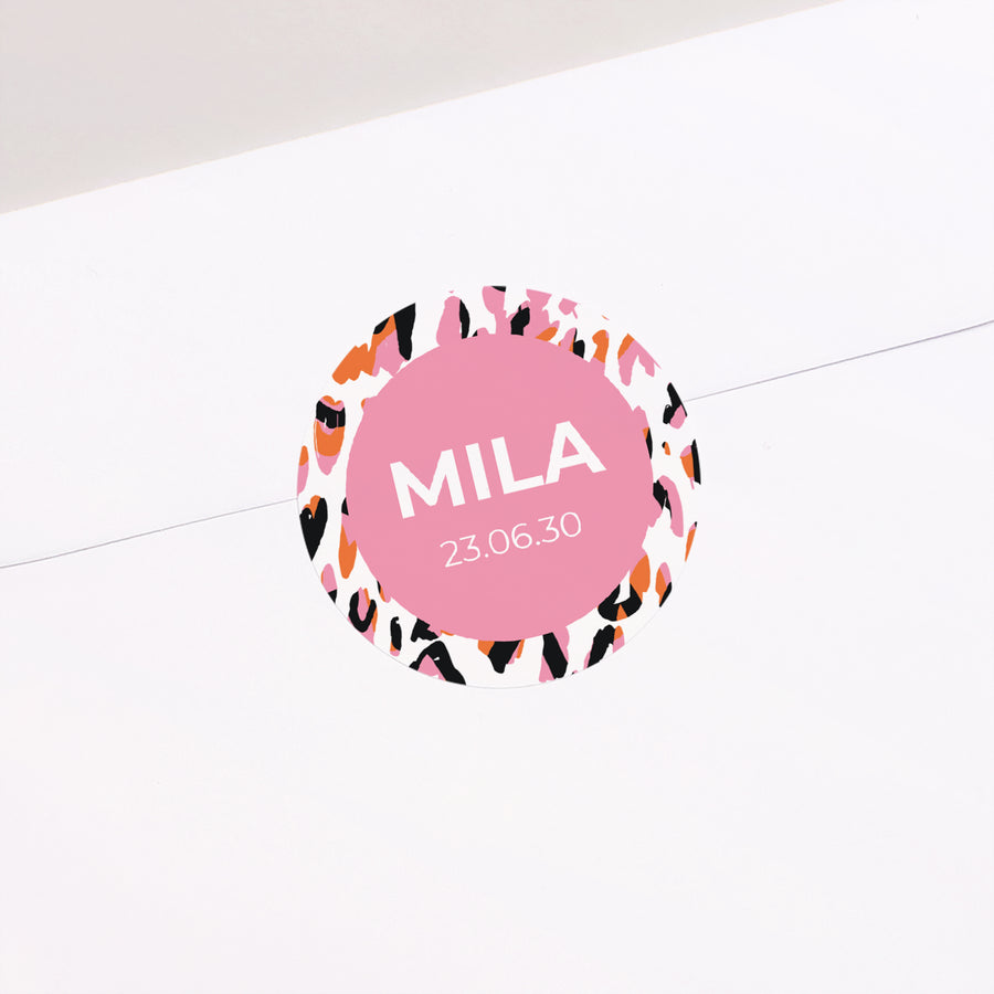Sticker Geboorte Cirkel Funky luipaard foto