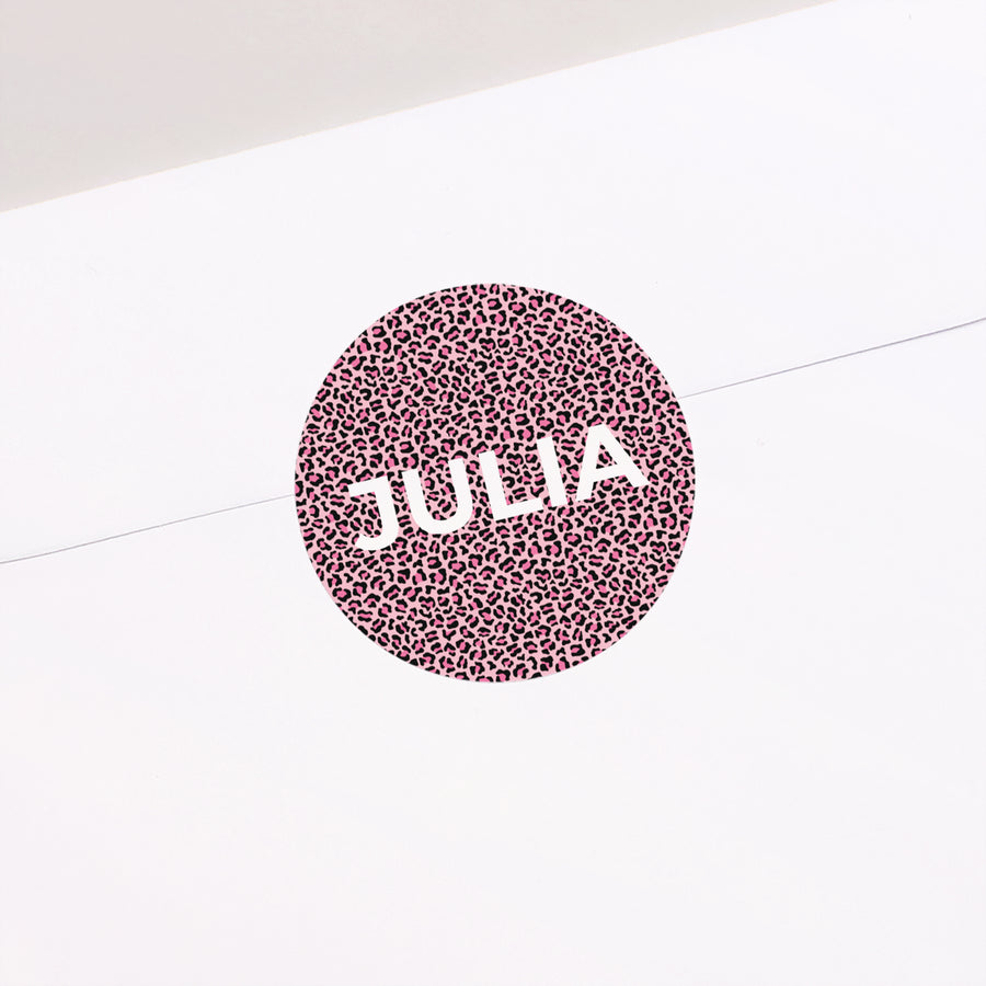 Sticker Geboorte Cirkel Roze luipaard foto