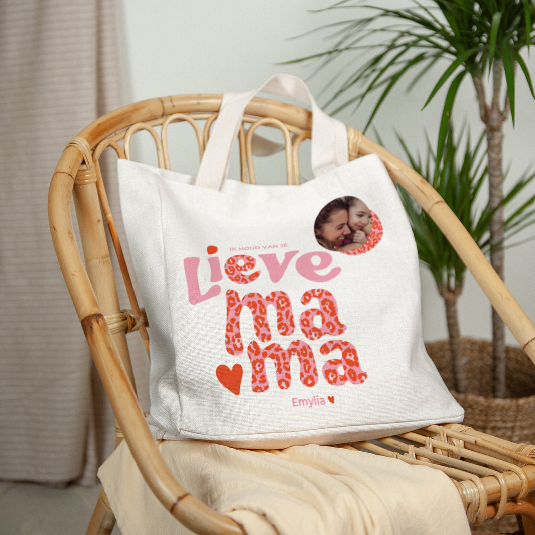 Tote Bag Objecten Handgreep van canvas Mama Luipaard foto N° 2