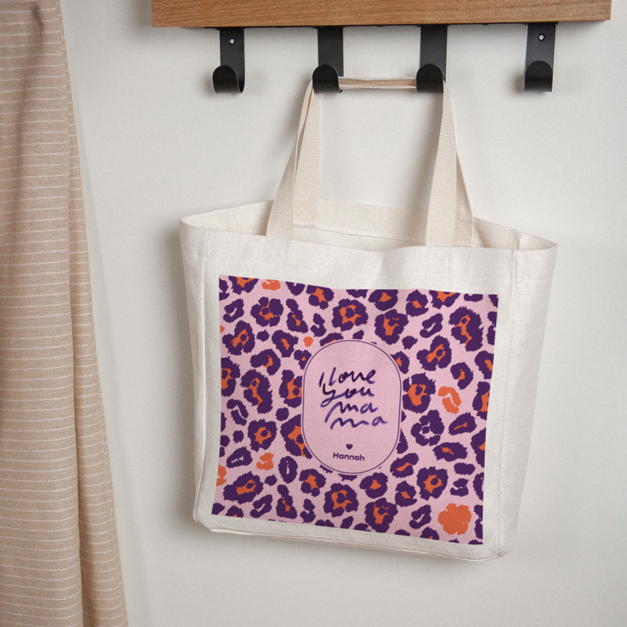 Tote Bag Objecten Handgreep van canvas Ik hou van jou Luipaard. foto