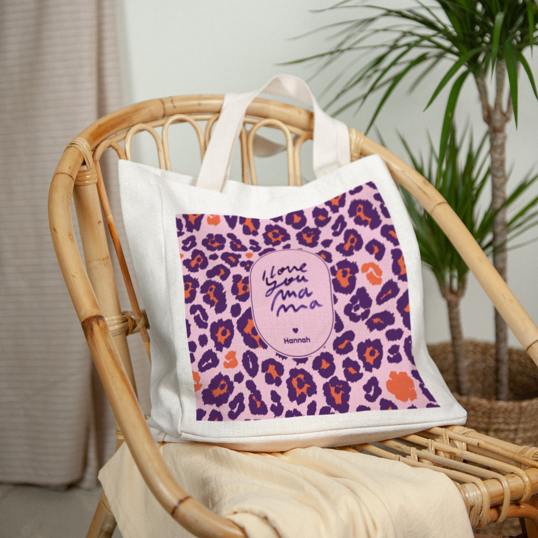 Tote Bag Objecten Handgreep van canvas Ik hou van jou Luipaard. foto N° 2