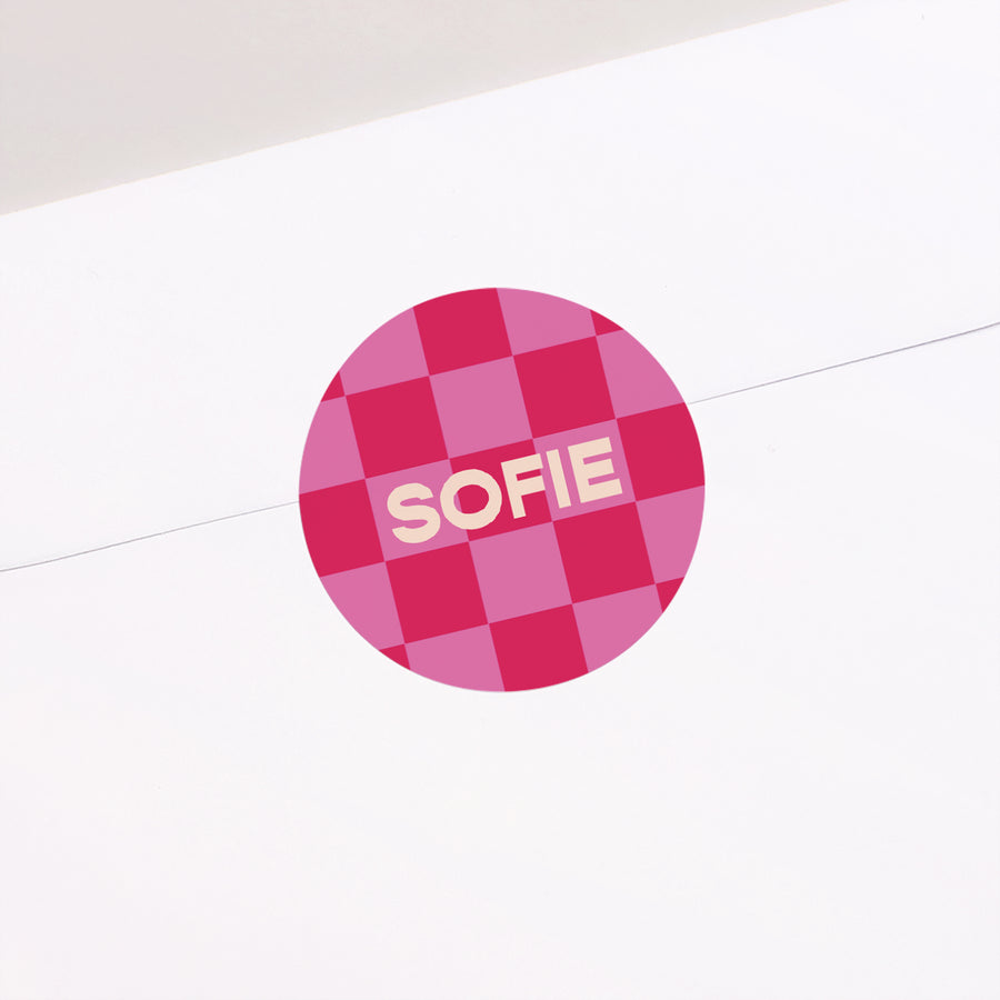 Sticker Geboorte Cirkel Schaakbord roze foto