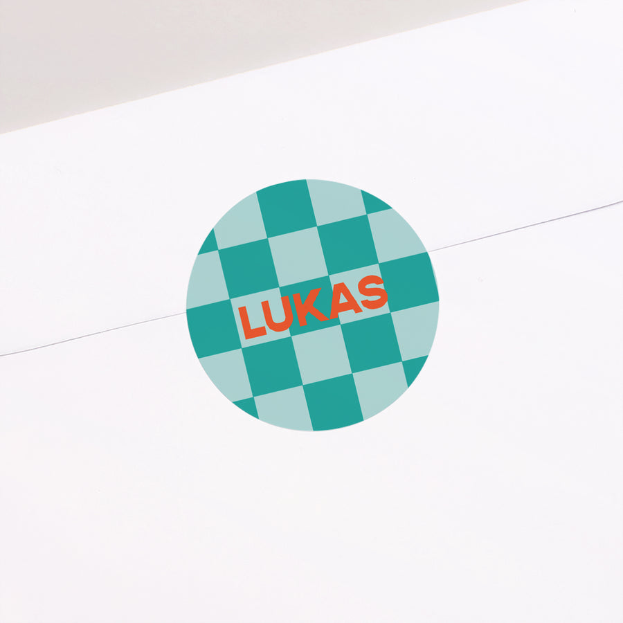 Sticker Geboorte Cirkel Schaakbord turquoise foto