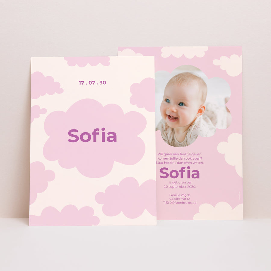 Uitnodigingskaart Geboorte Kleine roze wolk foto