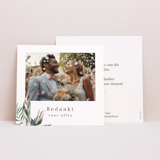 Bedankkaart Huwelijk Vierkant Plantaardig in spiegelbeeld foto