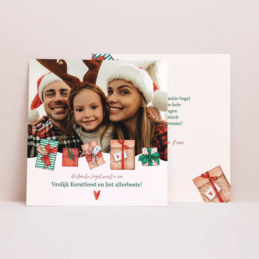 Kerstkaart Eindejaar Vierkant Pakketten van vreugde foto