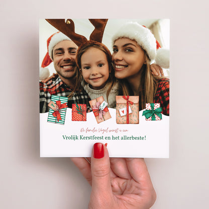 Kerstkaart Eindejaar Vierkant Pakketten van vreugde foto N° 2