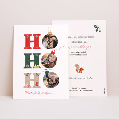 Kerstkaart Eindejaar Ho ho ho rood foto N° 1