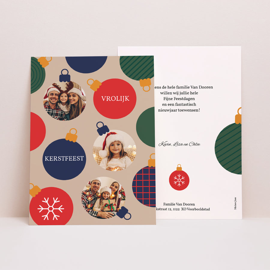 Kerstkaart Eindejaar Kerstballen foto