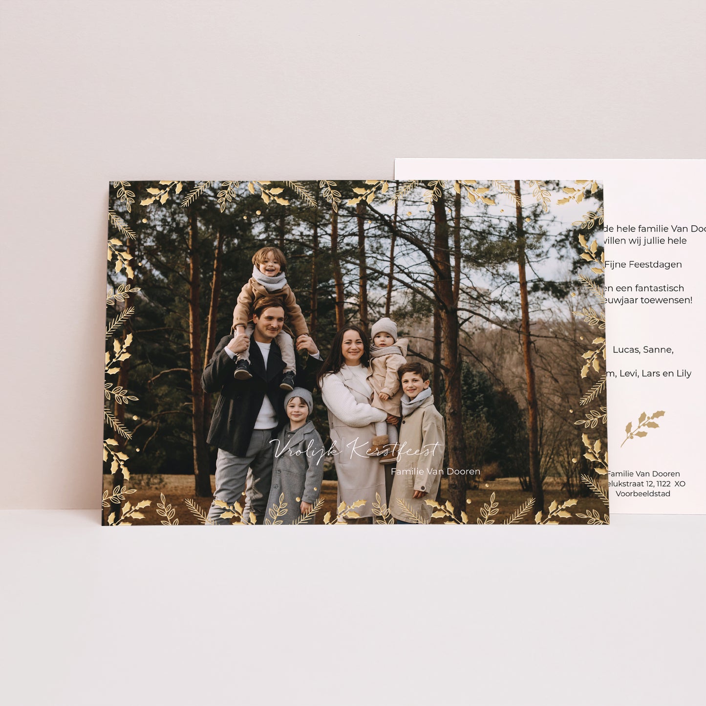 Kerstkaart Eindejaar Landschap Kader met bladgoud foto N° 1