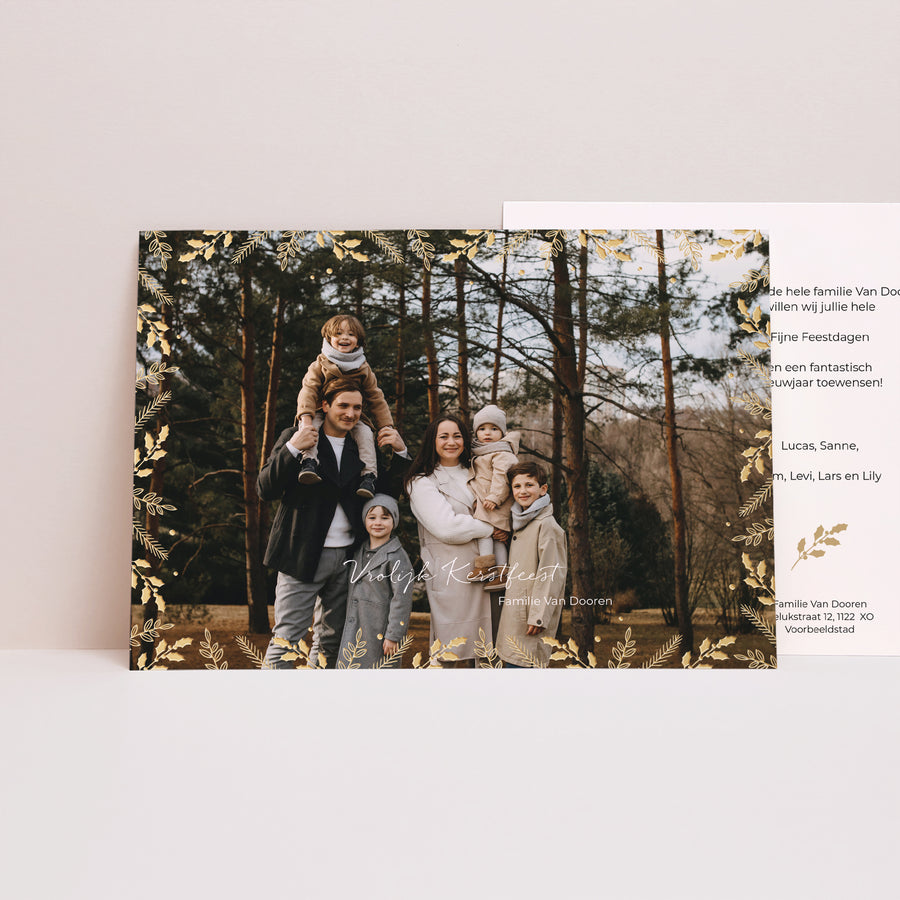 Kerstkaart Eindejaar Landschap Kader met bladgoud foto