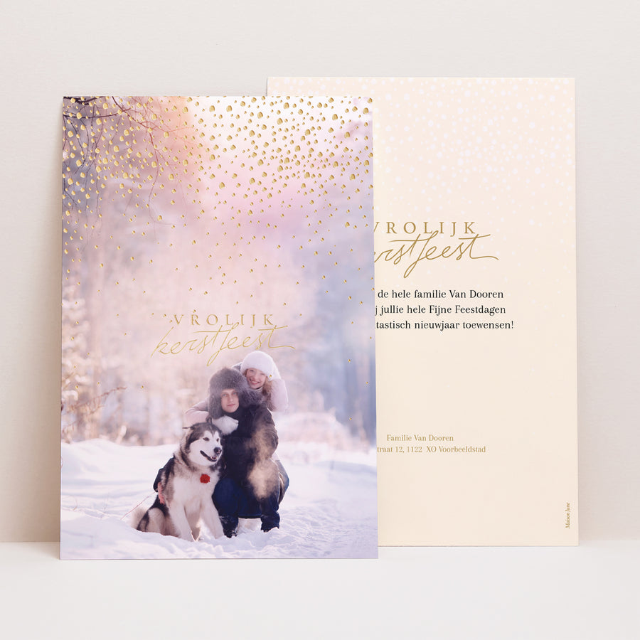 Kerstkaart Eindejaar Portret Goud sneeuw II foto