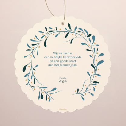 Kerstkaart Eindejaar Om op te hangen. Hulst en geluk foto N° 2