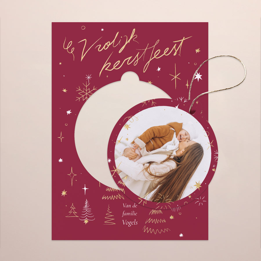 Wenskaart Eindejaar Aftrekbaar Kerstgloed foto