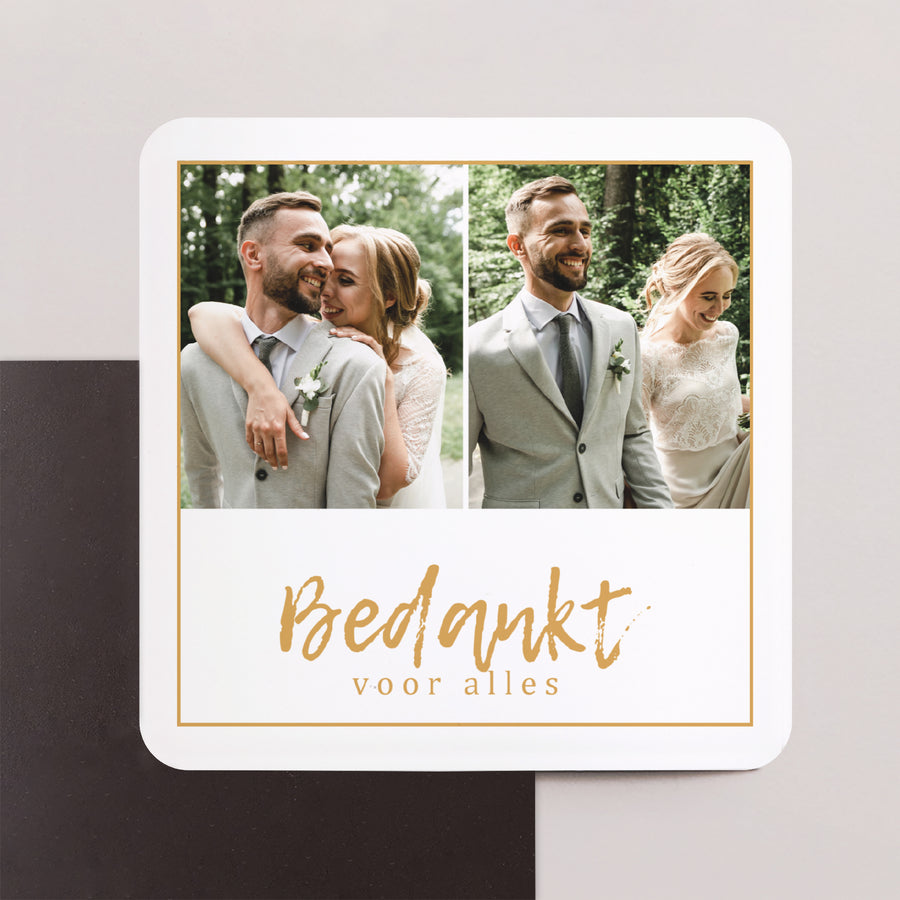 Bedankkaart Huwelijk Set van 8, magnetisch, vierkante afgeronde hoeken Gouden dag foto