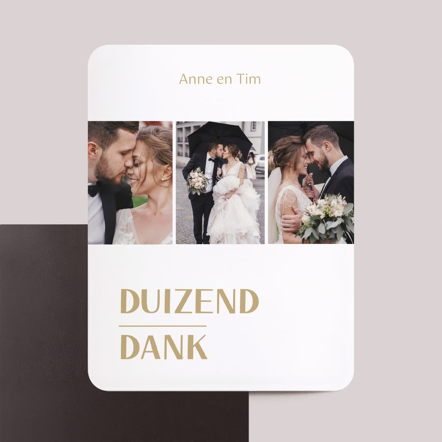 Bedankkaart Huwelijk Set van 8, magnetisch, rechthoek met afgeronde hoeken Duizend dank. foto