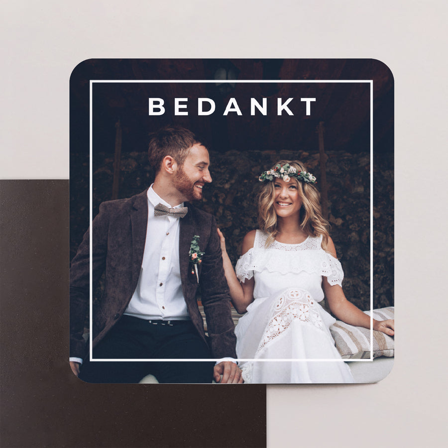 Bedankkaart Huwelijk Set van 8, magnetisch, vierkante afgeronde hoeken onvergetelijke herinneringen foto