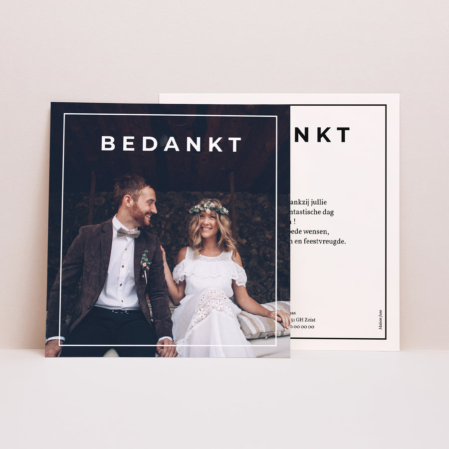 Bedankkaart Huwelijk Vierkant onvergetelijke herinneringen foto