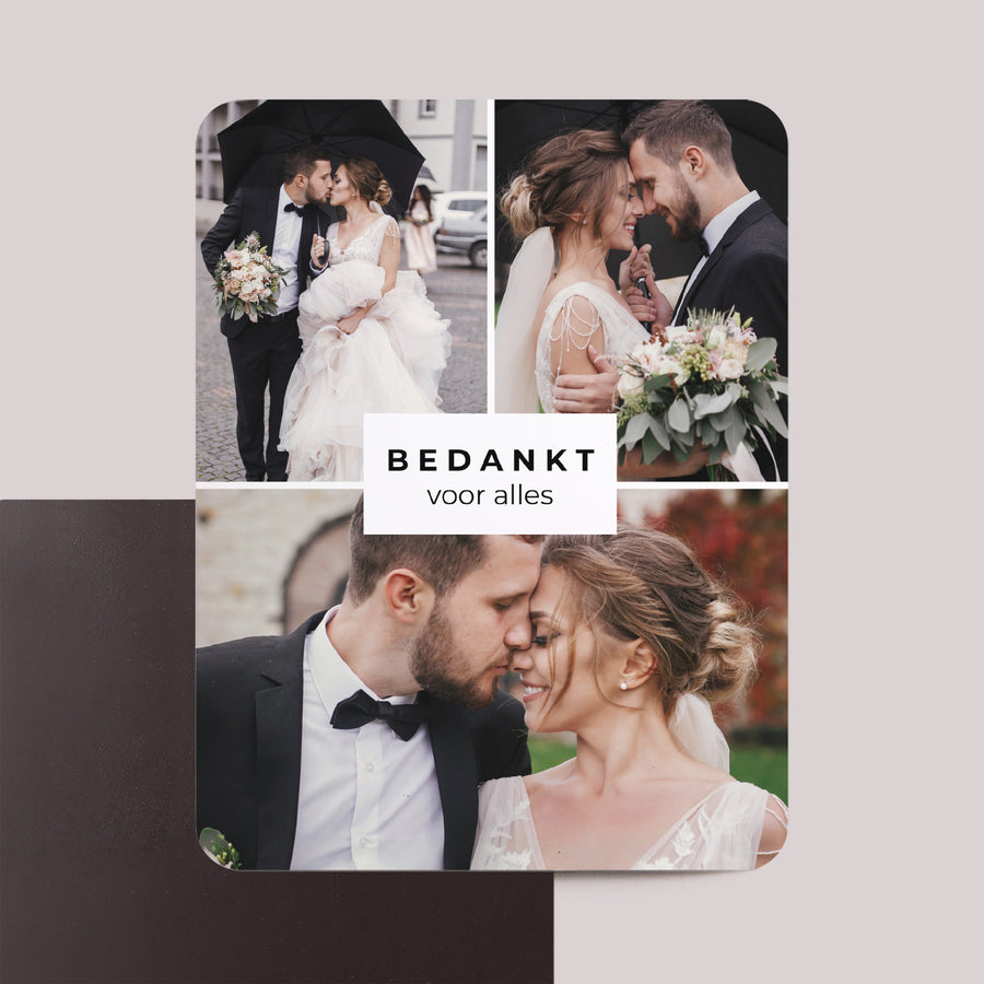Bedankkaart Huwelijk Set van 8, magnetisch, rechthoek met afgeronde hoeken hartelijk dank foto