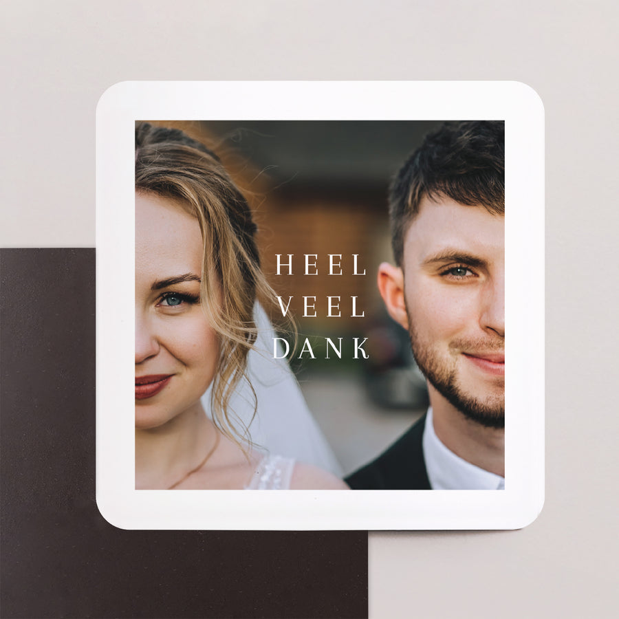 Bedankkaart Huwelijk Set van 8, magnetisch, vierkante afgeronde hoeken Van harte! foto