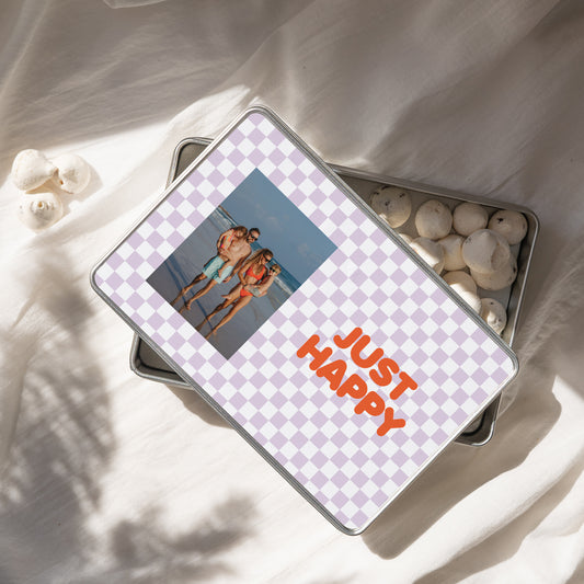 Metalen doos Objecten Rechthoek Just Happy foto