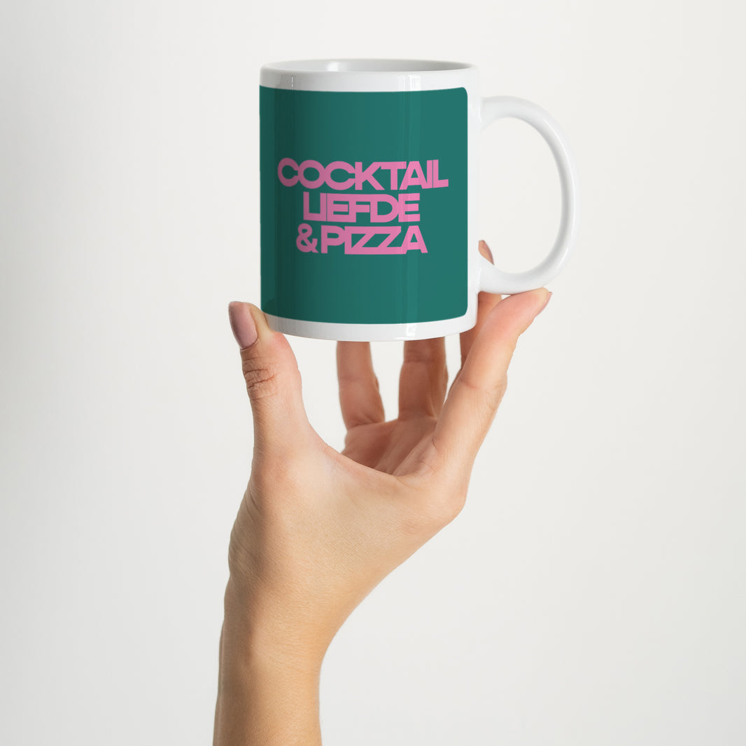 Mok Objecten Wit Cocktail, liefde en pizza foto N° 2