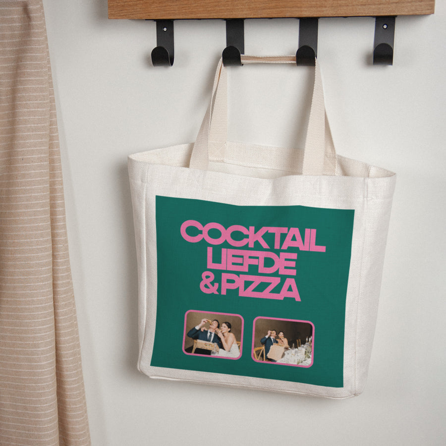 Tote Bag Objecten Handgreep van canvas Cocktail, liefde en pizza foto