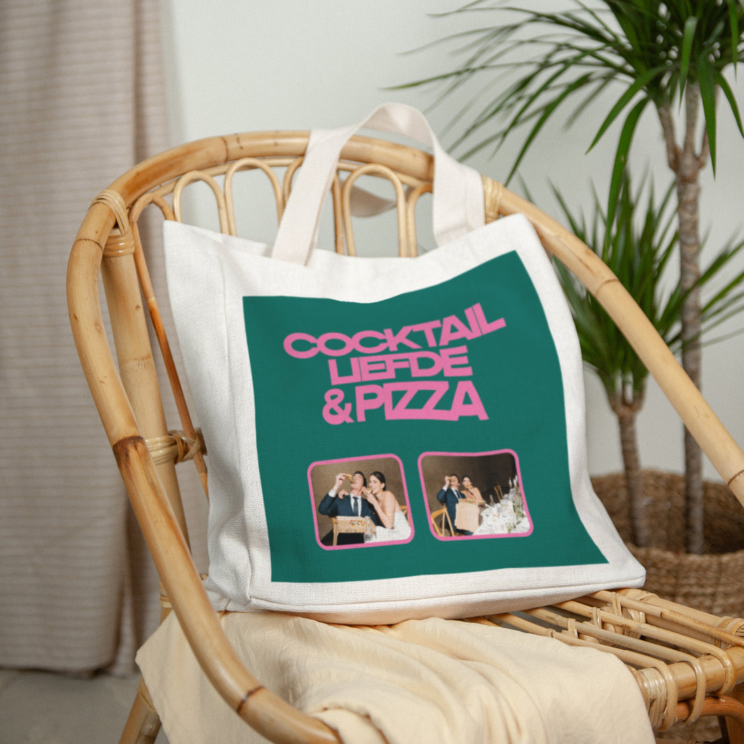 Tote Bag Objecten Handgreep van canvas Cocktail, liefde en pizza foto N° 2