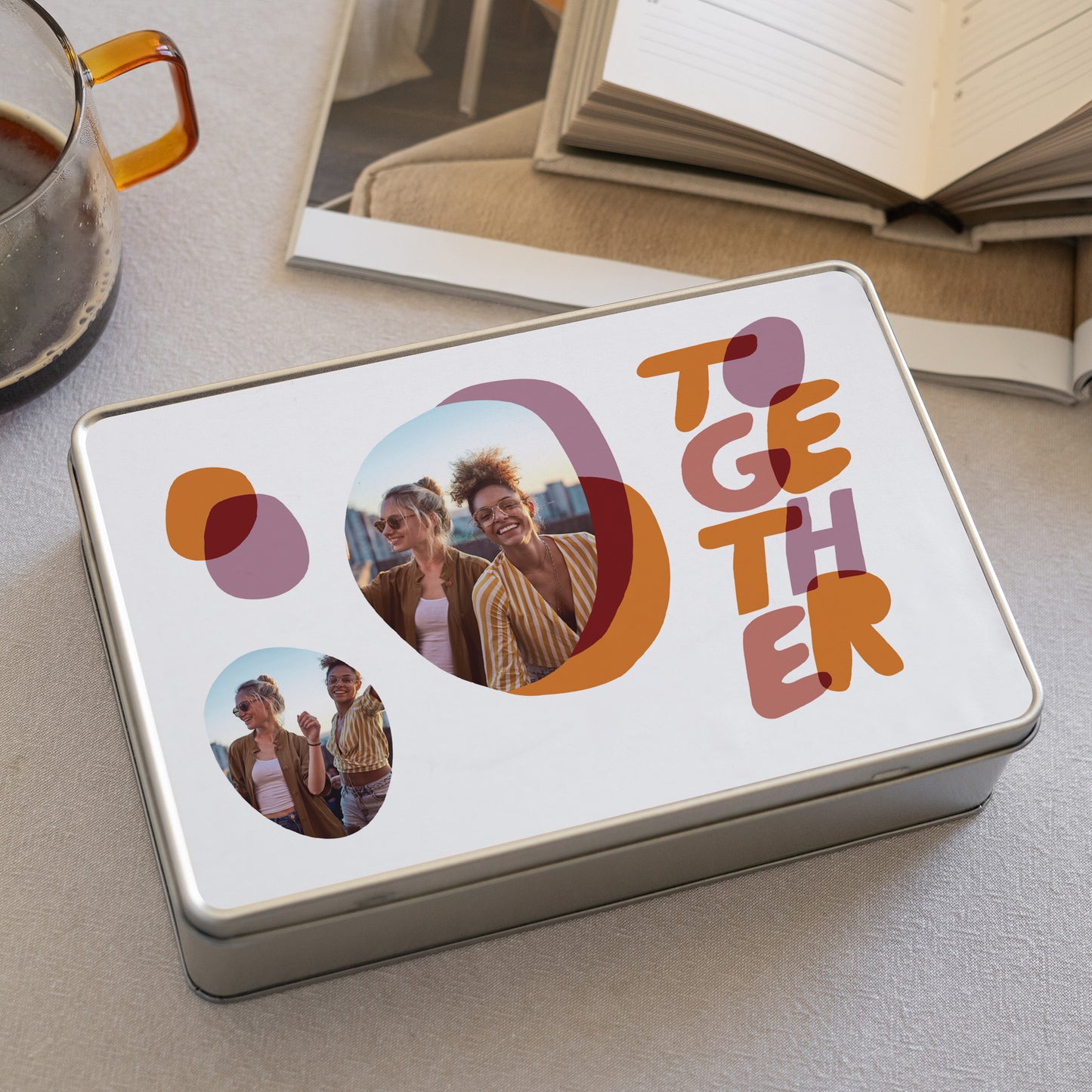 Metalen doos Objecten rechthoek, gevuld met chocolaatjes Samen rood foto N° 2