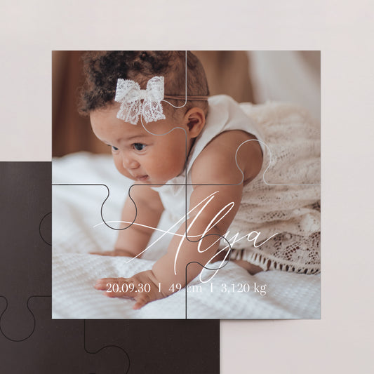 Uitnodigingskaart Geboorte Magnetische puzzel 4 delen So cute foto