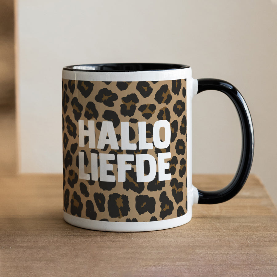 Mok Objecten Zwart Hallo liefde luipaard foto