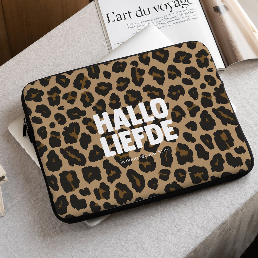 Laptophoes Objecten 15 inch Hallo liefde luipaard foto
