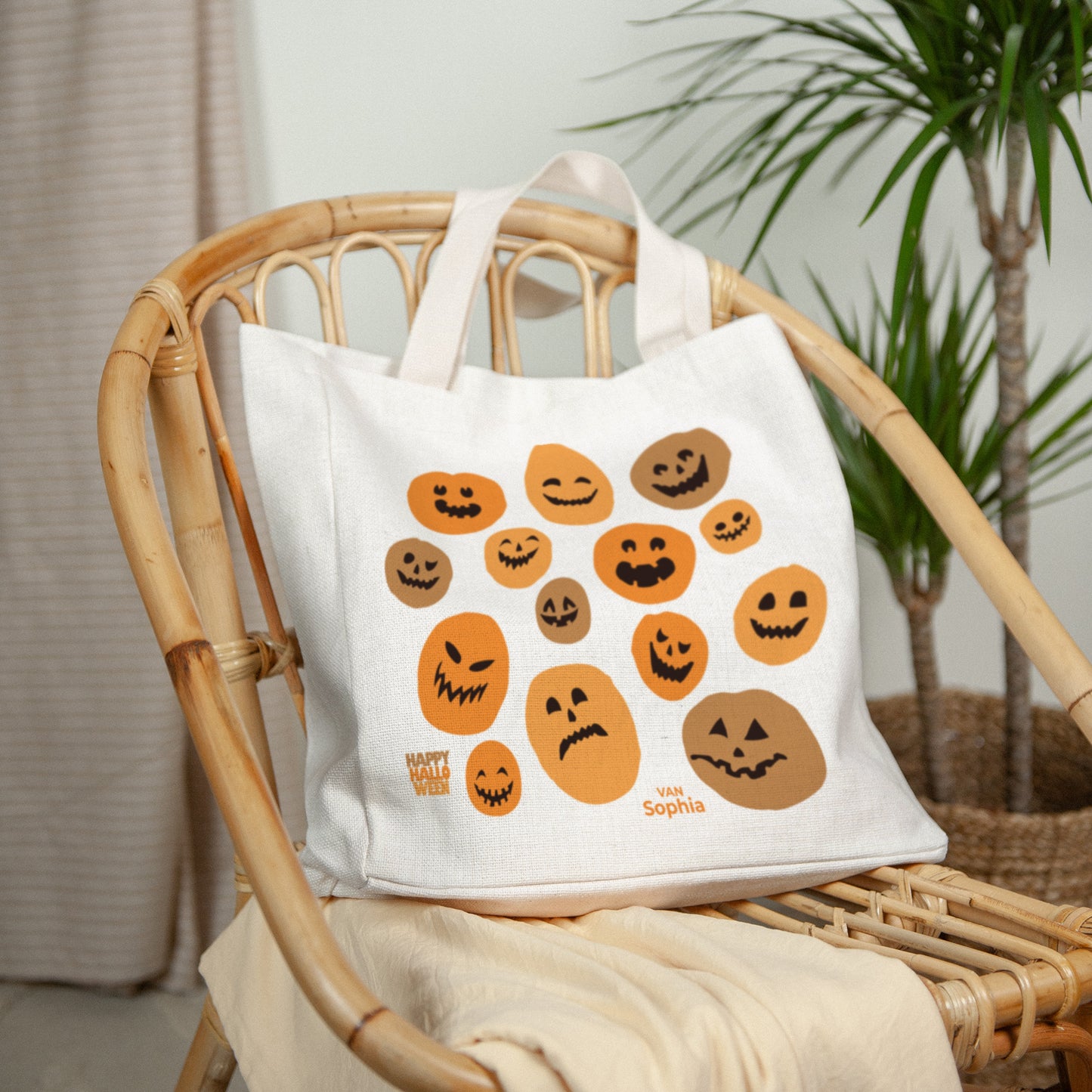 Tote Bag Objecten Handgreep van canvas Pompoenen foto N° 2