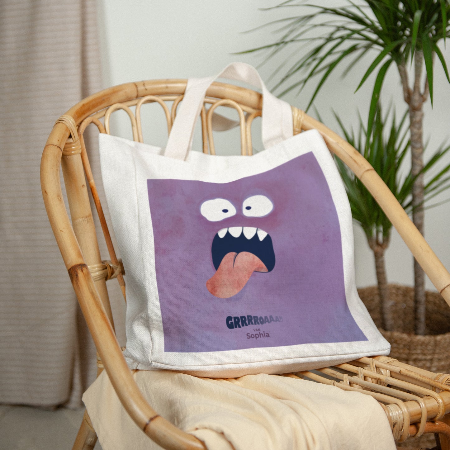 Tote Bag Objecten Handgreep van canvas Paarse monster foto N° 2