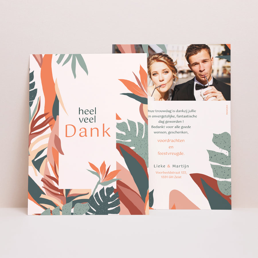 Bedankkaart Huwelijk Tropische liefde foto