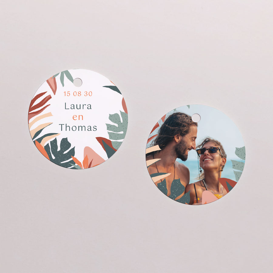 Cadeaulabel Huwelijk Ronde Tropische liefde foto