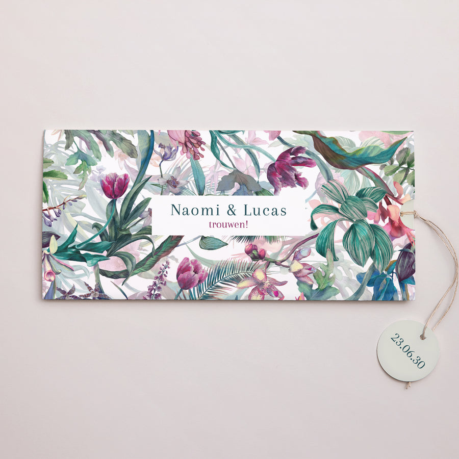 Uitnodigingskaart Huwelijk Mapje 2 kaarten, label Exotic flowers foto